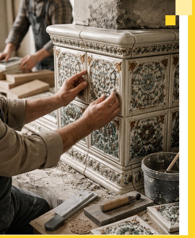 Изразцовые камины под ключ в Мценске: проект и монтаж