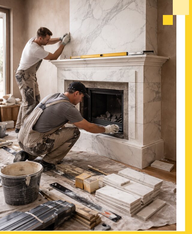 Отделка каминов в Мценске качественные облицовочные работы