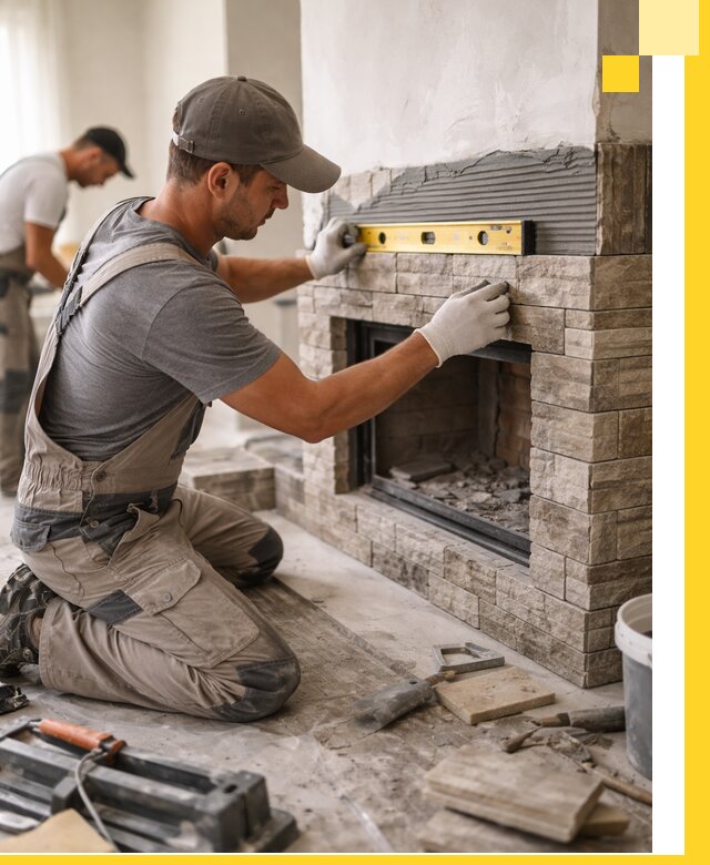 Облицовка каминов в Мценске, монтаж и отделка натуральным камнем