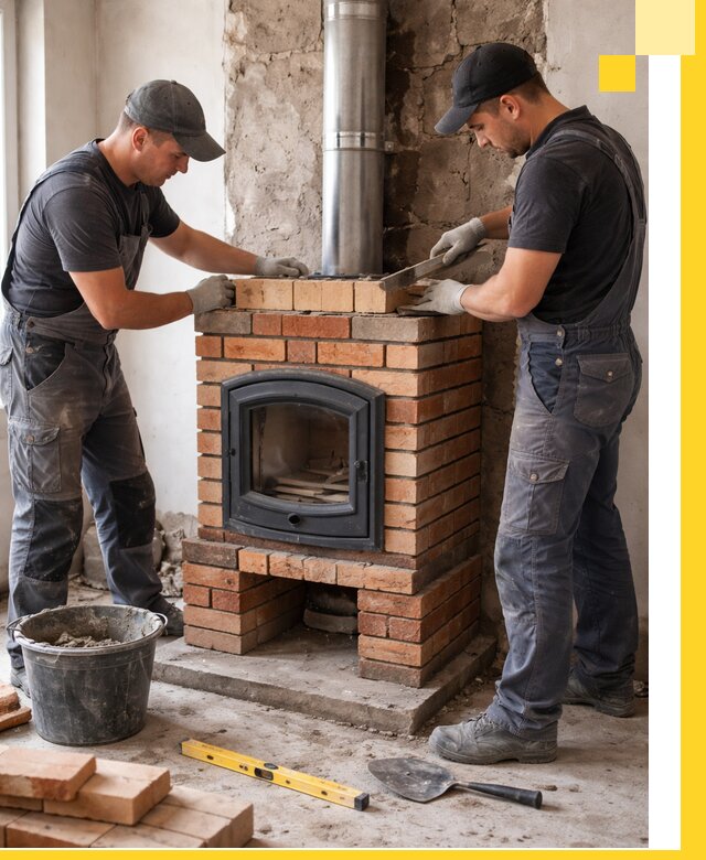 Монтаж печи камина под ключ в Мценске с гарантией и пусконаладкой