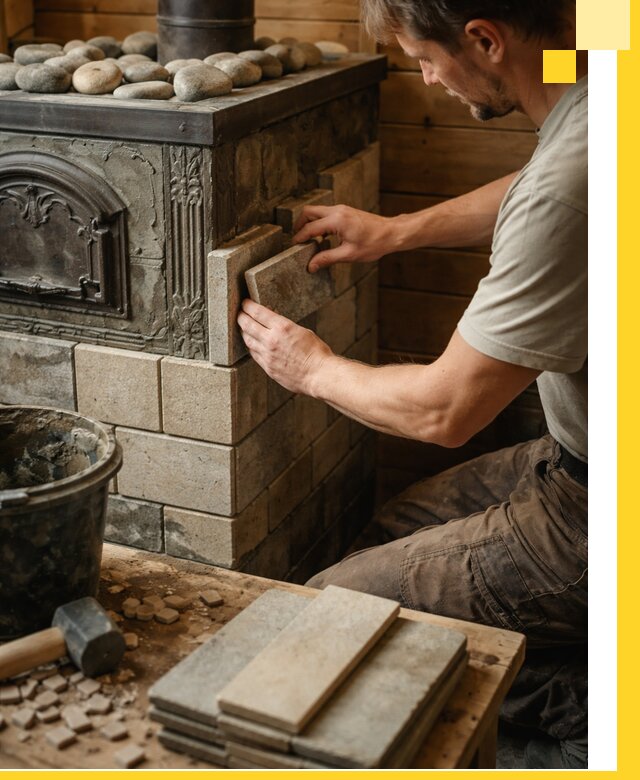 Облицовка банных печей в Мценске профессиональная отделка