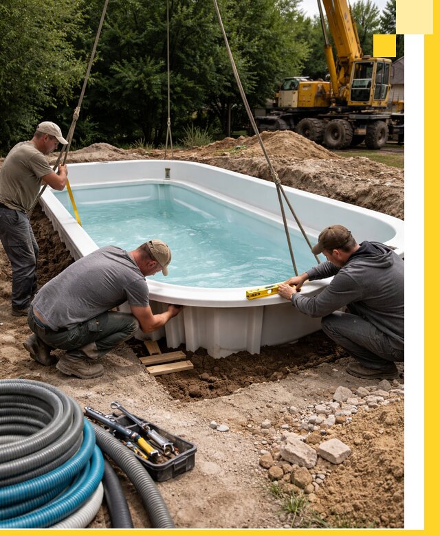 Установка и монтаж композитных бассейнов под ключ в Мценске