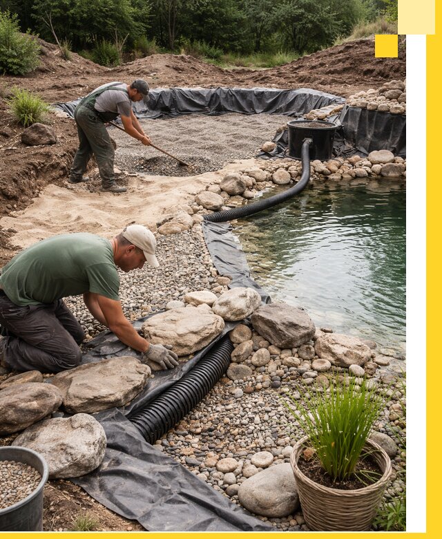 Строительство природных бассейнов и озер в Мценске под ключ