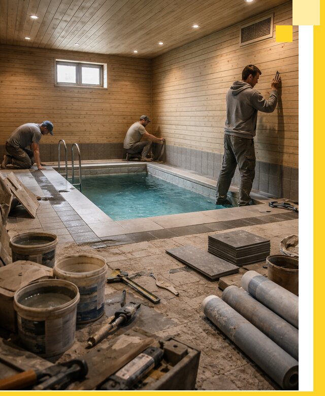 Строительство бани с бассейном и сауной под ключ в Мценске