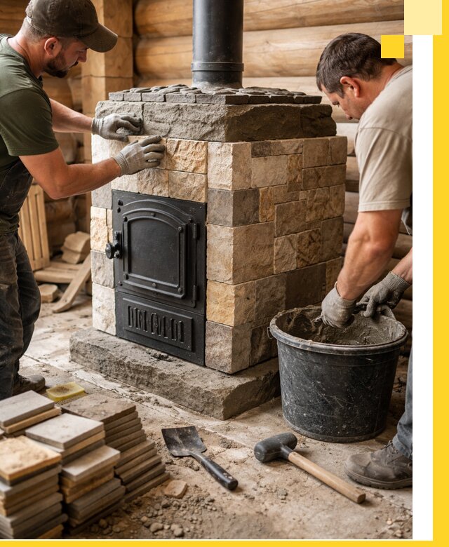 Облицовка банной печи под ключ в Мценске: камень и плитка