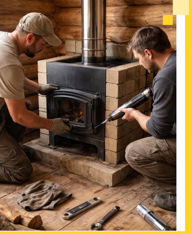 Монтаж и установка печи в бане под ключ с гарантией в Мценске