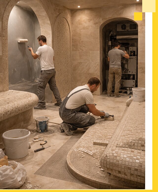 Строительство бани с хамамом и бассейном под ключ в Мценске