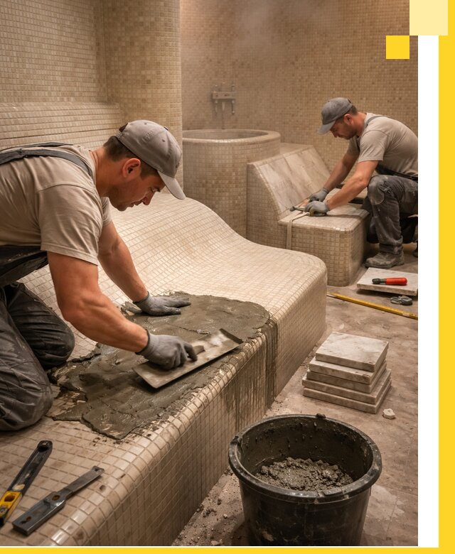 Лежаки для хамама под ключ в Мценске, проект и монтаж