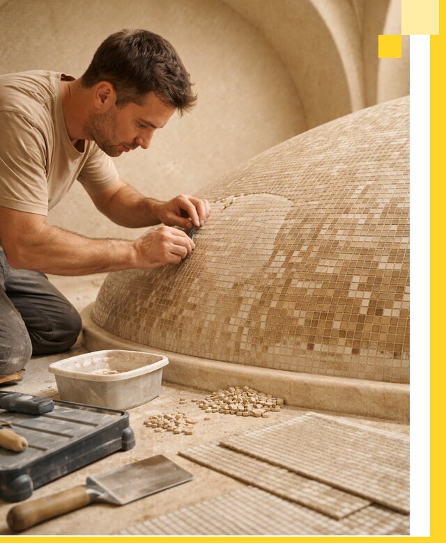 Профессиональная укладка мозаики для хамама под ключ в Мценске